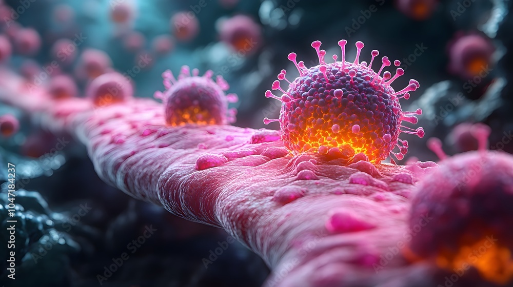 Obraz premium Virus Structure Under Microscope with Vibrant Colors