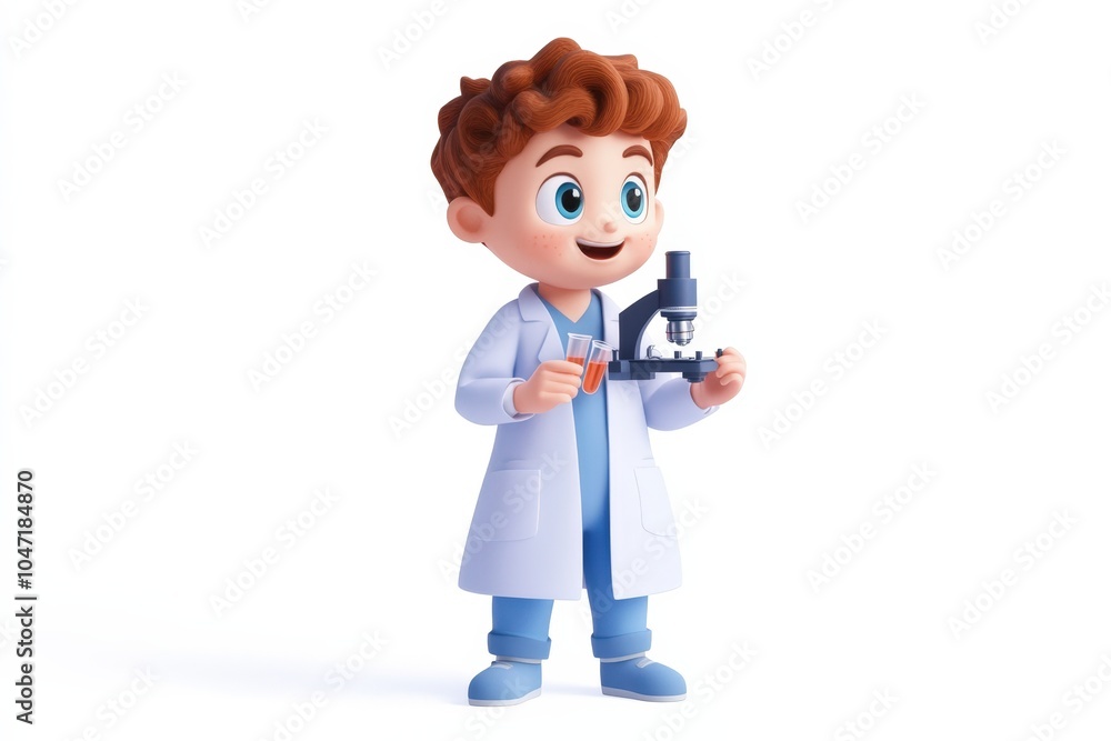 Smiling young scientist holding a microscope in a lab coat Smiling young scientist holding a microscope in a lab coat