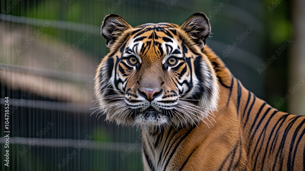 Fototapeta premium Majestic Tiger Prowling in Zoo Enclosure