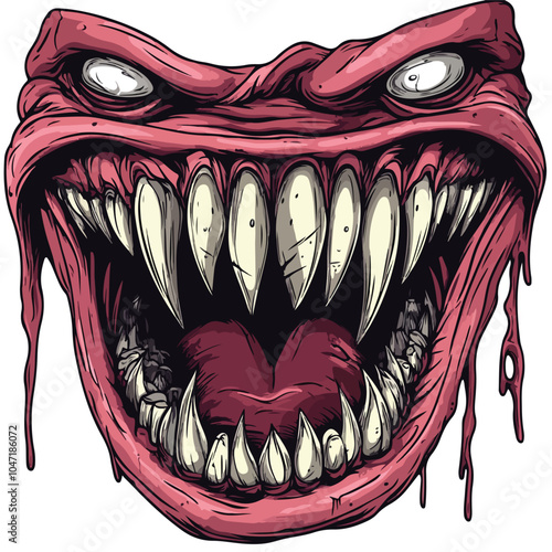 Sinister Monster Grinning with Sharp Fangs Vector Illustration