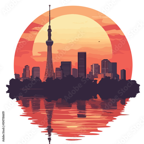 Tokyo City Skyline at Sunset - Urban Landscape Poster Design