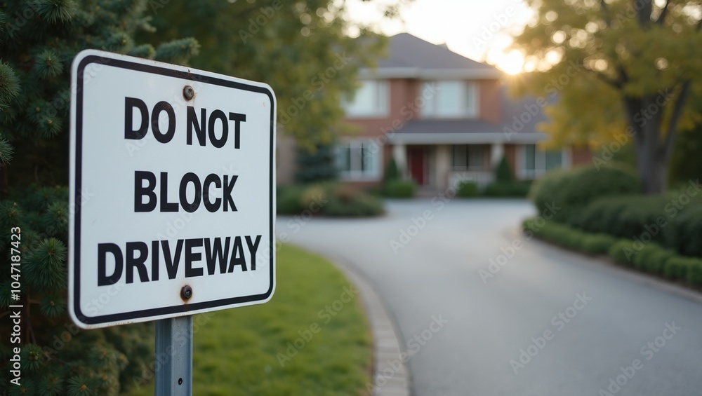 Notice DO NOT BLOCK DRIVEWAY sign on metal post outside home Notice DO NOT BLOCK DRIVEWAY sign on metal post outside home