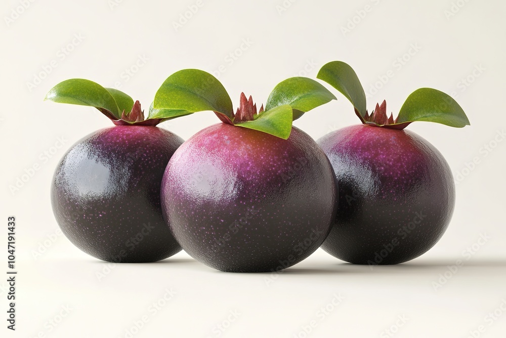 Fototapeta premium Three mangosteens on neutral background