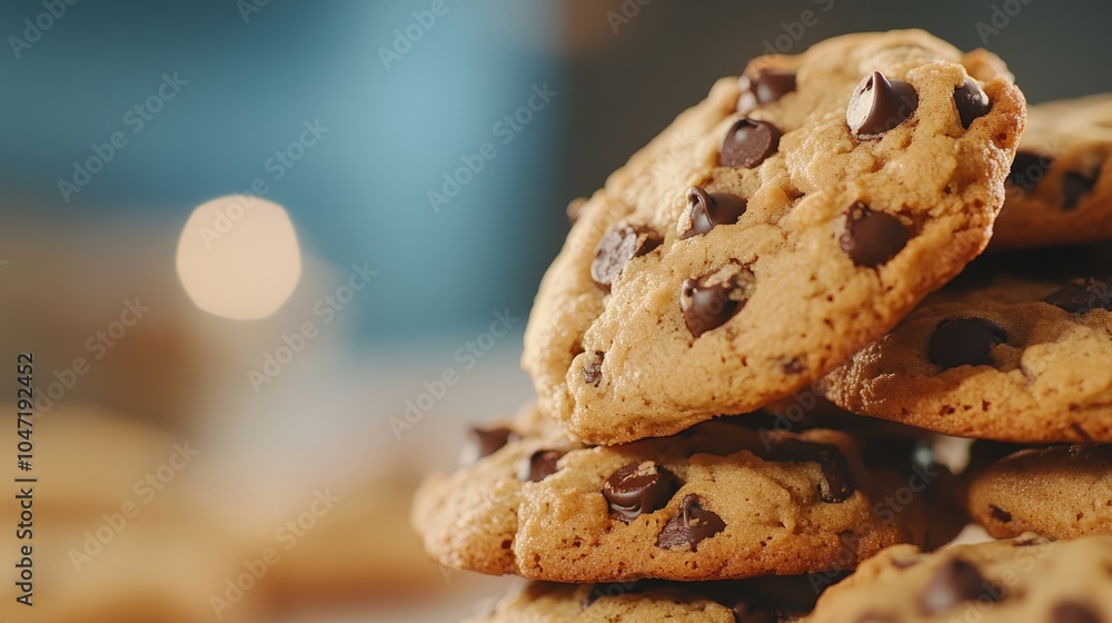Freshly baked chocolate chip cookies on a wooden surface Freshly baked chocolate chip cookies on a wooden surface