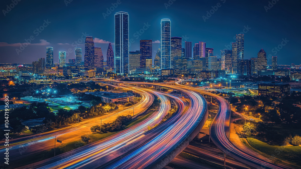 Fototapeta premium City skyline at night with light trails