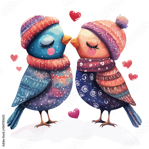Sweet Ceramic Birds Show Affection in Winter Season