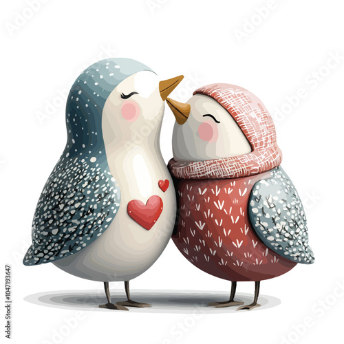 Sweet Ceramic Birds Show Affection in Winter Season
