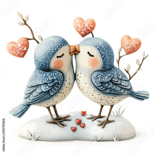 Sweet Ceramic Birds Show Affection in Winter Season