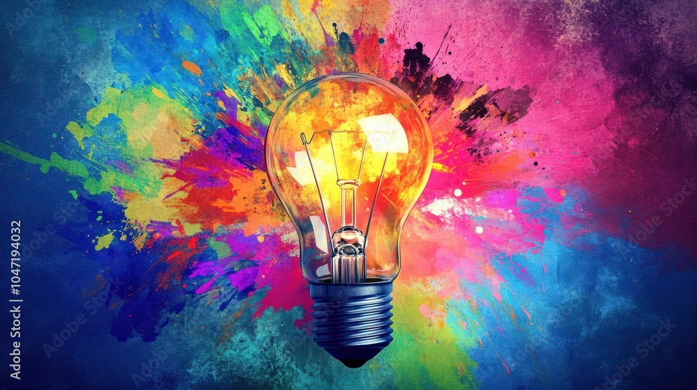 A light bulb glowing brightly against a colorful backdrop, representing the birth of a smart idea in business A light bulb glowing brightly against a colorful backdrop, representing the birth of a smart idea in business