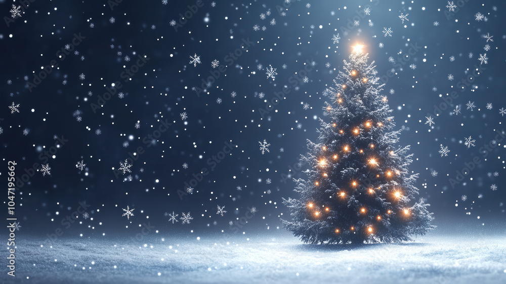Christmas tree illustration with glowing snowflakes Christmas tree illustration with glowing snowflakes