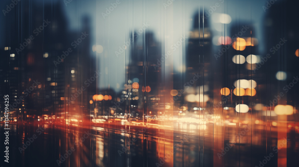 Abstract Cityscape at Night Through Glass Window Abstract Cityscape at Night Through Glass Window