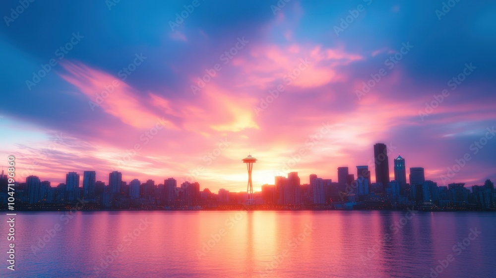 Stunning sunset over the city skyline Stunning sunset over the city skyline