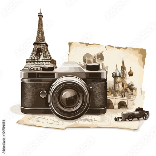 Vintage Travel Background with Old Photo Vector Art