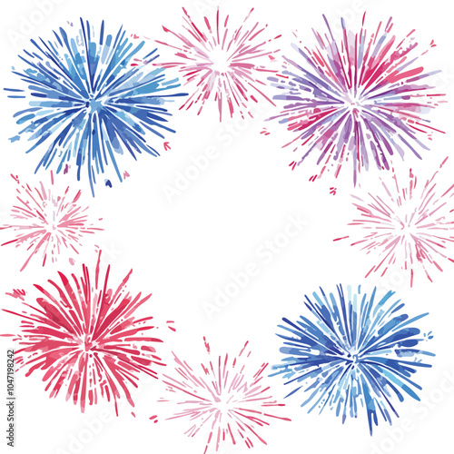 Vibrant Watercolor Style Frame of Festive Fireworks Display Vector Illustration