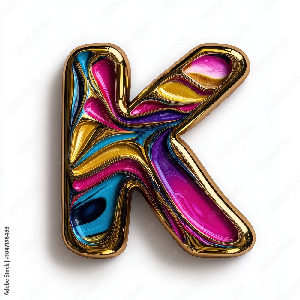 Colorful 3D Letter K in Gold and Rainbow Design Colorful 3D Letter K in Gold and Rainbow Design