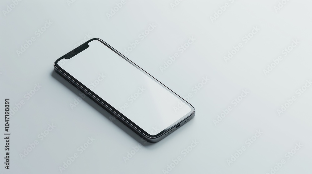 Black Smartphone with Blank White Screen Lying on White Surface Black Smartphone with Blank White Screen Lying on White Surface