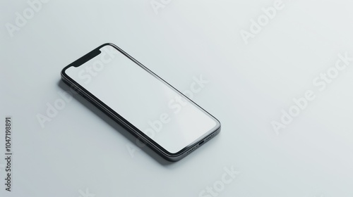 Black Smartphone with Blank White Screen Lying on White Surface