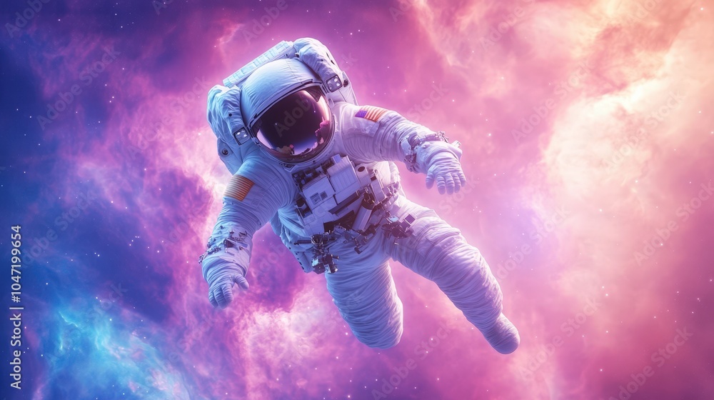 Astronaut floating in space against a colorful nebula background Astronaut floating in space against a colorful nebula background