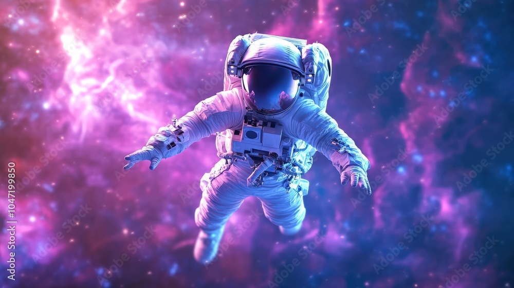 Fototapeta premium Astronaut floating in vibrant cosmic space