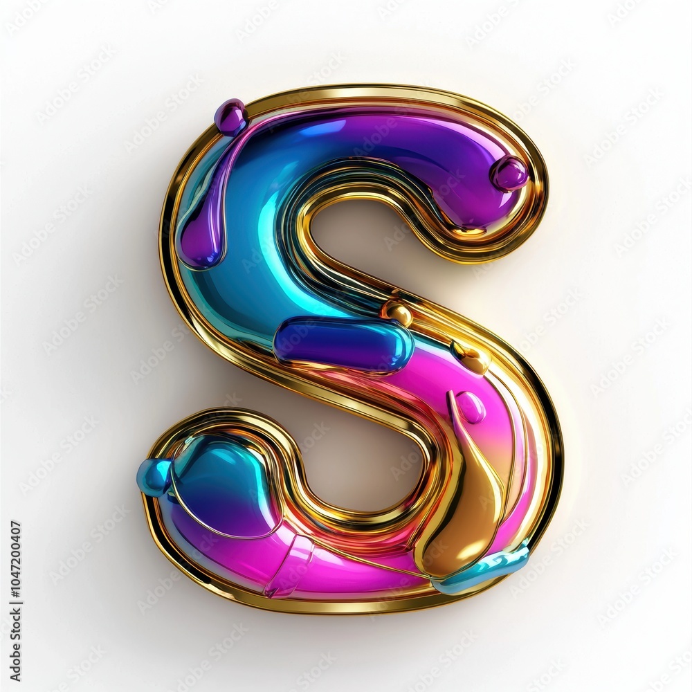 Colorful 3D Letter S in Gold and Rainbow Design Colorful 3D Letter S in Gold and Rainbow Design