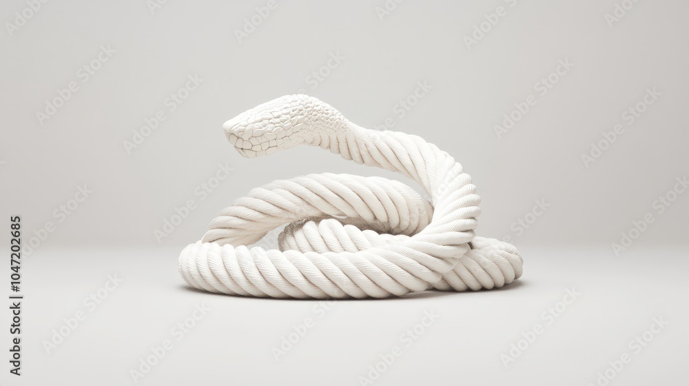 Coiled white rope sculpture on a plain background Coiled white rope sculpture on a plain background