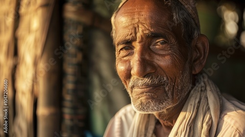 Close-up Portrait of an Elderly Man with Wrinkled Skin and a White Beard