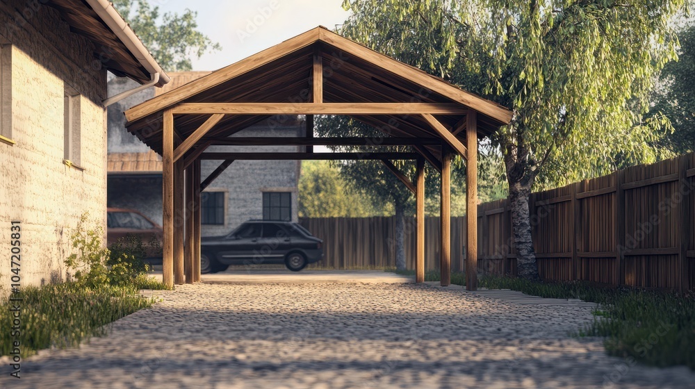 New wooden carport next to a new detached house (A.I.-generated) New wooden carport next to a new detached house (A.I.-generated)