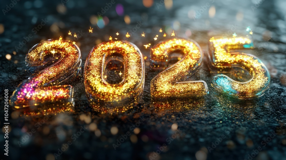 New year banner or greeting card with Luminous inscription Hello 2025 New year banner or greeting card with Luminous inscription Hello 2025