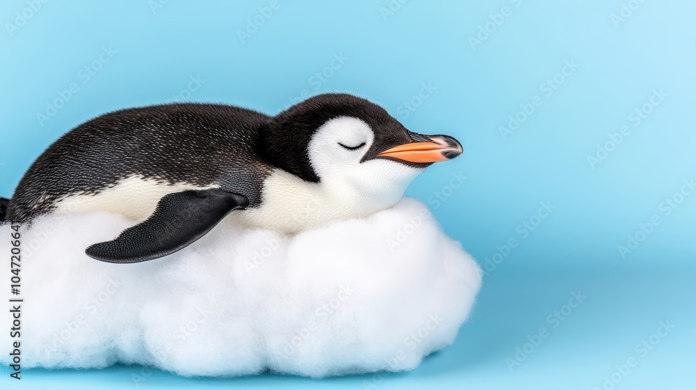Fototapeta premium Adorable Penguin Sleeping on a Cloud Cute Animal Photography