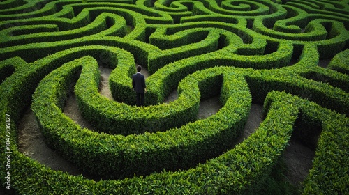 A maze with a person lost inside, symbolizing the struggle with mental disorders,