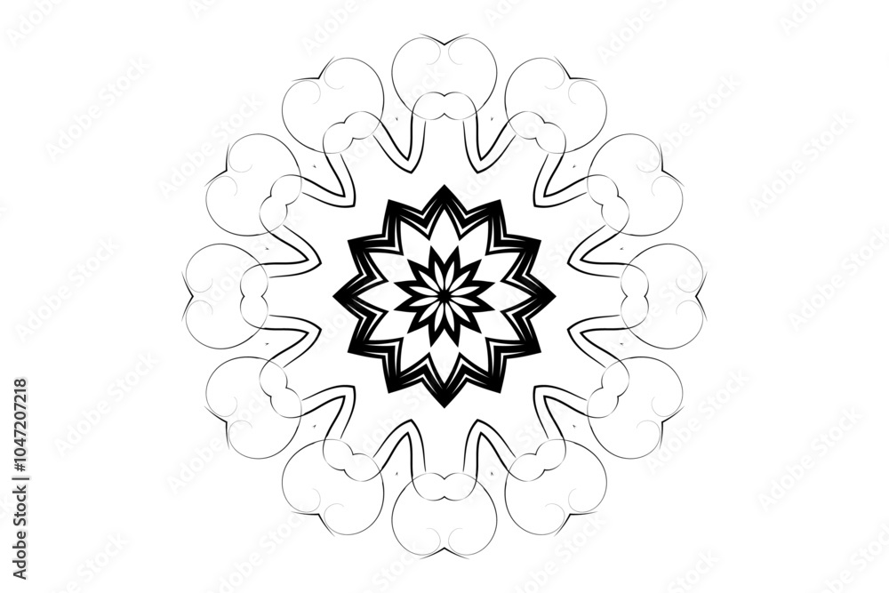 Black and white mandala with star-inspired core, layered geometric circles, and a harmonious light backdrop
Black and white mandala with star-inspired core, layered geometric circles, and a harmonious light backdrop