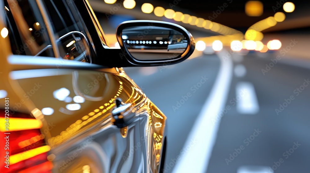 Car Side View with Rearview Mirror and Bokeh Lights Car Side View with Rearview Mirror and Bokeh Lights