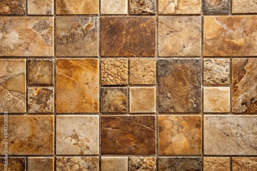 Stone textured tile background in brown tones, with a depth of field effect photo