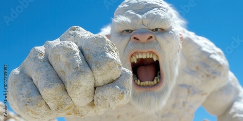 Angry Stone Giant Monster with Fists   Fantasy Creature  3D Render  Mythical Being   Monst photo