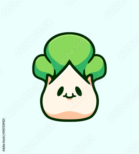 Green onion Character with a Charming Expression for Playful Designs and Kid-Friendly Art Cute and Whimsical Vector Illustration photo