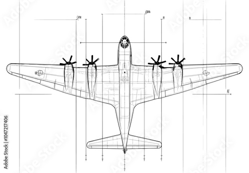 Drawing of the Boeing B-29 SUPERFORTRESS combat aircraft. photo