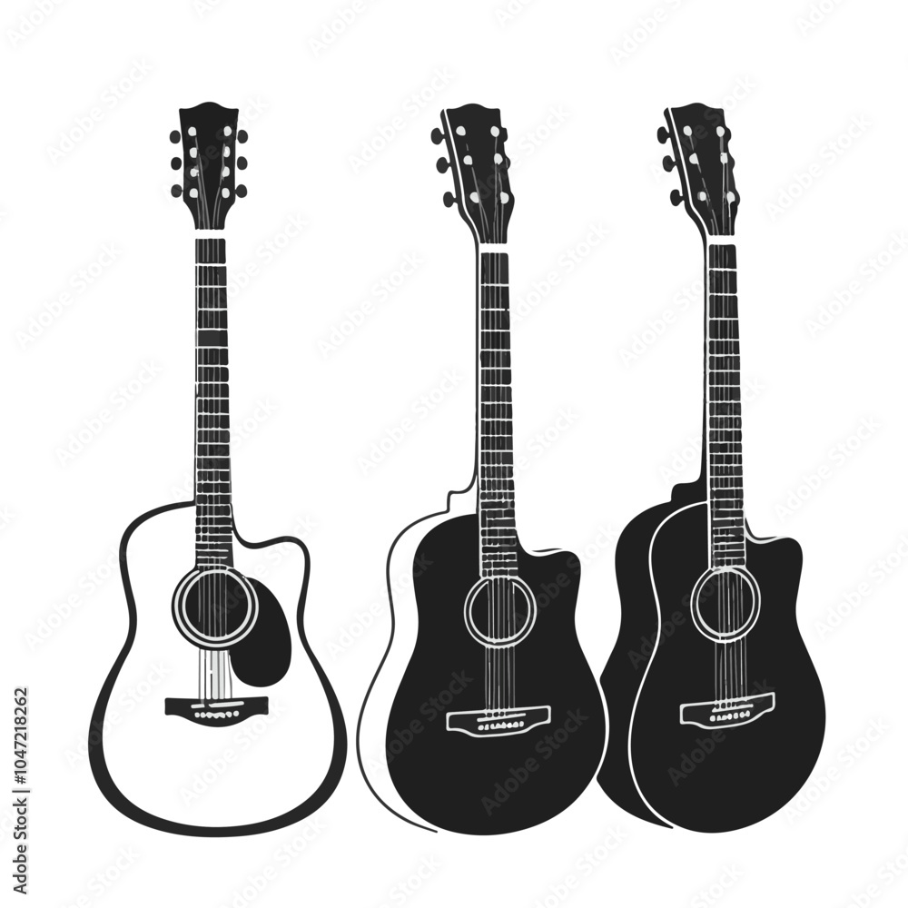 Obraz premium Guitar icon of 3 types. Isolated vector sign symbol. 