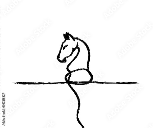 Line art of a chess knight with a continuous line. Modern illustration of a chess horse.