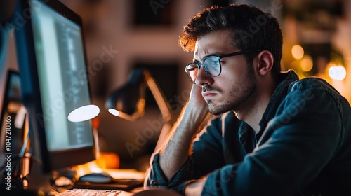 A person intensely concentrating on a task with everything else blurred,