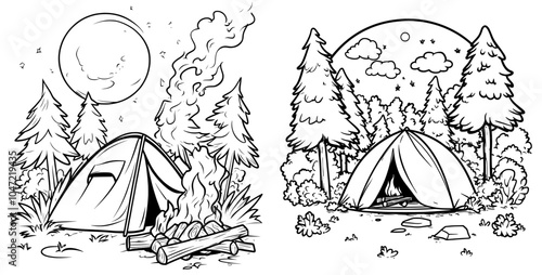 Black and White Icon of Camping - Modern Illustration