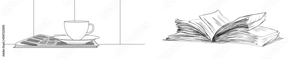 Newspaper stack illustrated with one line drawing. Newspaper stack illustrated with one line drawing.