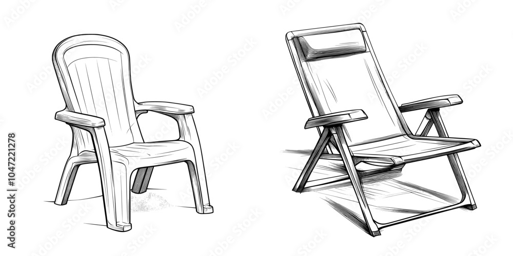 Hand drawn kids illustration of a plastic chair isolated on a flat background Hand drawn kids illustration of a plastic chair isolated on a flat background