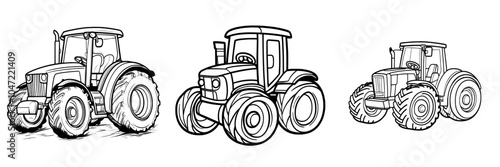 Agricultural, farming, and rural life icon. Line art illustration of a farm tractor.