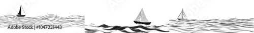 Illustration of a white sailboat on waves continuously drawn in one line.