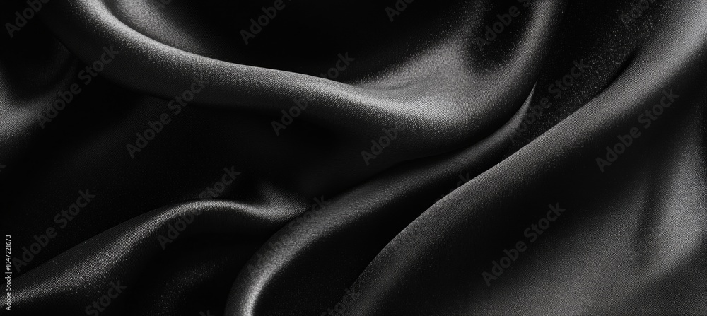 Obraz premium Black Silk Satin Fabric Background Soft, Flowing Drapery and Upholstery Material for Luxury Design