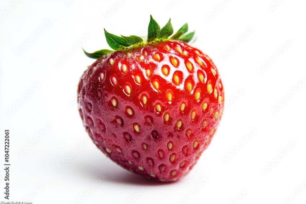 A ripe strawberry on a clean white surface A ripe strawberry on a clean white surface
