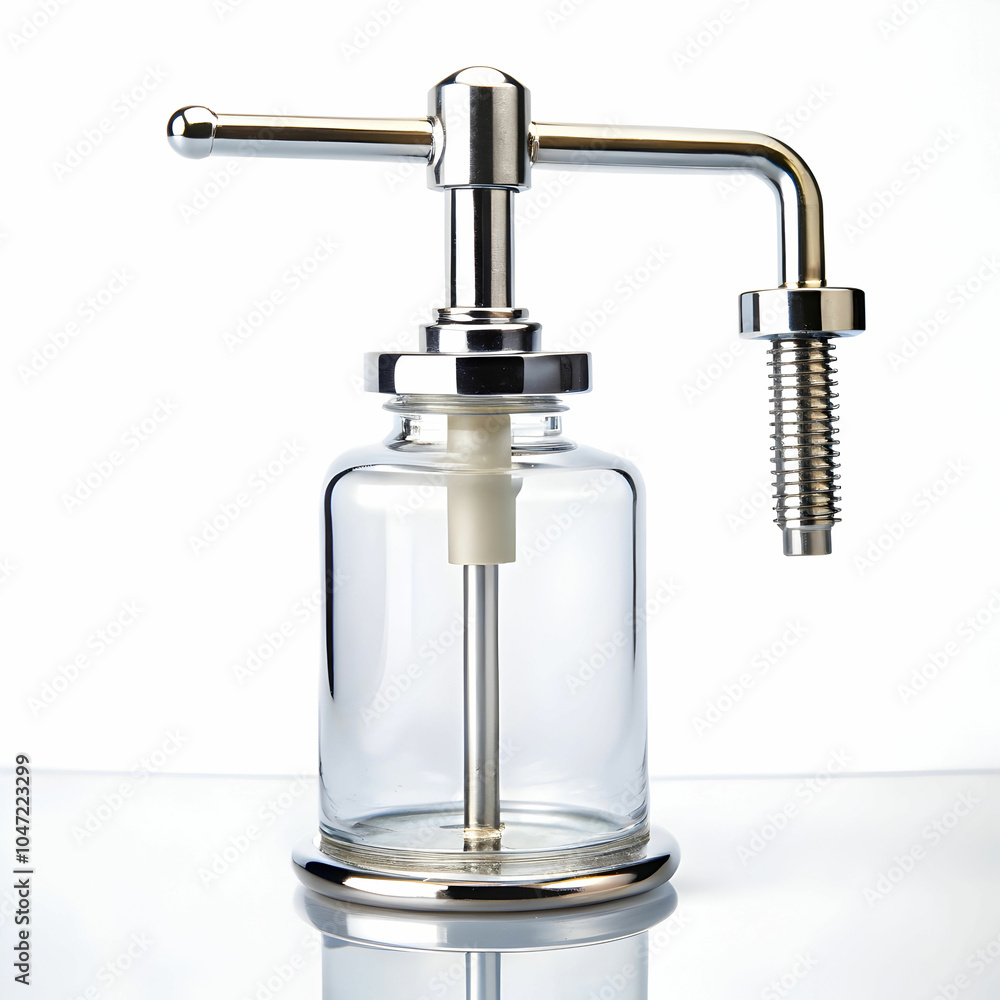 A glass biuret with a stopcock, filled with a clear liquid