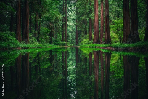 A scenic view of a forest with many trees surrounded by a body of water