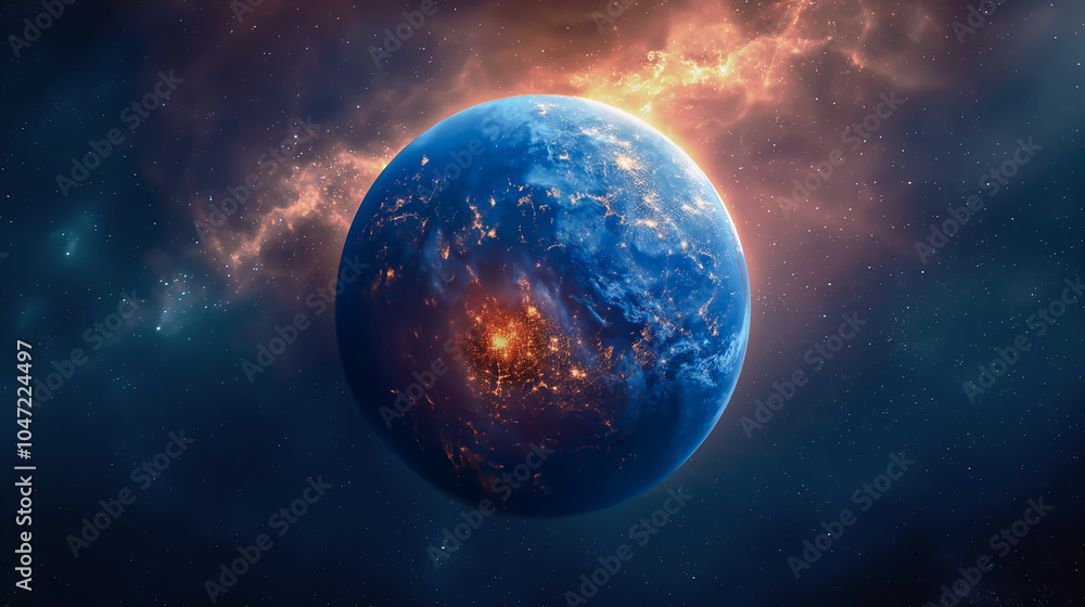 Obraz premium 宇宙から見た地球の大陸で鵜tくしく彩る夜の光