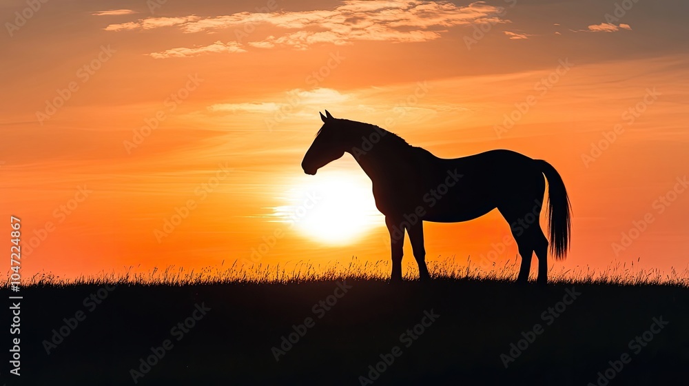 A silhouette of a horse against a stunning sunset backdrop A silhouette of a horse against a stunning sunset backdrop